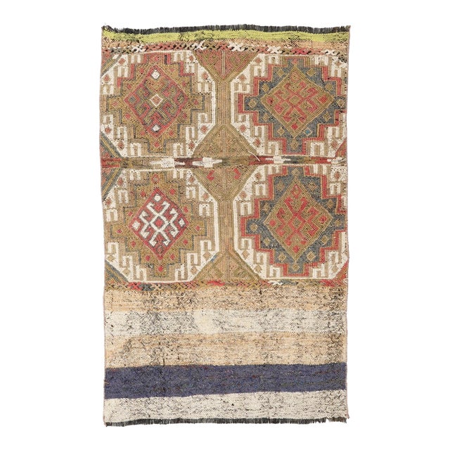 Small Vintage Turkish Kilim Rug - 2`7″ X 4`0″ For Sale