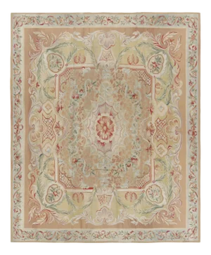 Rug & Kilim’s Oversized Aubusson Style Rug in Beige-Brown With Floral Medallion