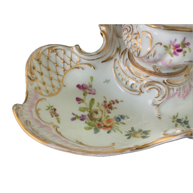 Antique Dresden Porcelain Inkwell & Pen Tray Handpainted For Sale - Image 12 of 12