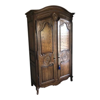 20th Century Traditional Wooden Hand Carved Armoire For Sale