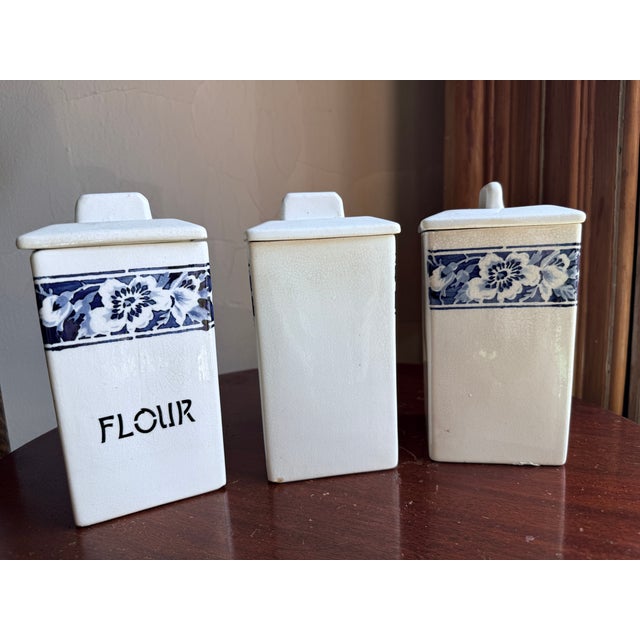 1940s Mid-20th Century German Porcelain Kitchen Canister Set in Blue "Lilly" Patterns For Sale - Image 5 of 9