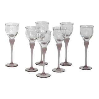 1990s Mikasa Sea Mist Amethyst Hearts Cordial Glasses- Set of 7 For Sale