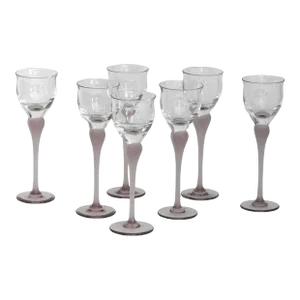 1990s Mikasa Sea Mist Amethyst Hearts Cordial Glasses- Set of 7