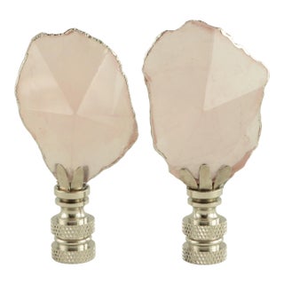 Ice Pink Silvered Quartz Lamp Finials - a Pair For Sale