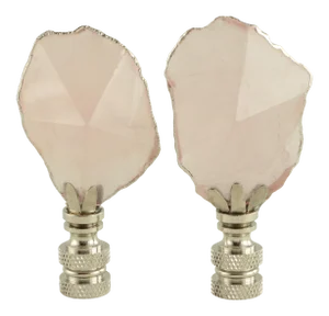 Ice Pink Silvered Quartz Lamp Finials - a Pair