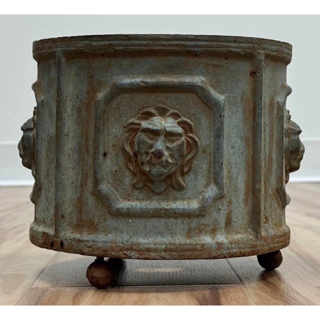 Antique Cast Iron Lion Head Planter For Sale - Image 4 of 11