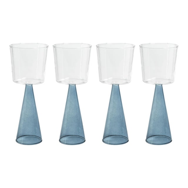 Viterbo Wine Red Wine Glasses - Blue, Set of 4 For Sale