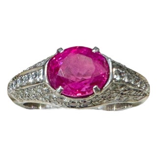 GIA Certified 2 Ct Natural Pink Sapphire & 2 Ct Pave Diamond Ring in Platinum For Sale