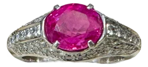 GIA Certified 2 Ct Natural Pink Sapphire & 2 Ct Pave Diamond Ring in Platinum
