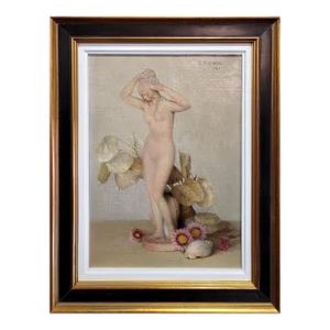 Charles Perron -Study of a Terracotta Nude Female in Still Life-1920s Oil Panting