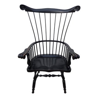 1990s Ethan Allen Black Windsor Chair Comb Back Philadelphia Armchair Saddle Seat For Sale