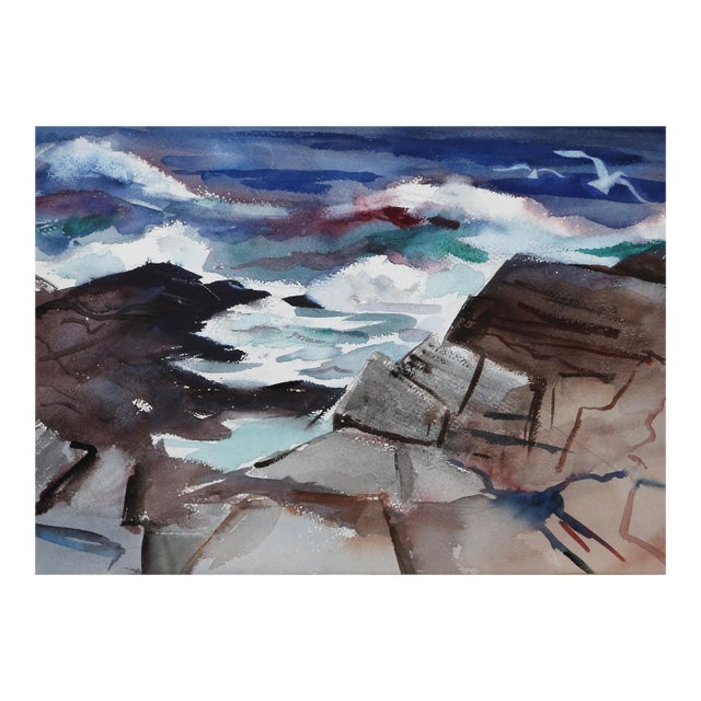 1960s "Rocky Shore P4.6" Watercolor Painting by Eve Nethercott For Sale