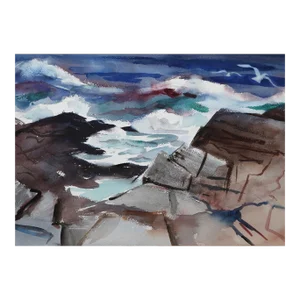 1960s "Rocky Shore P4.6" Watercolor Painting by Eve Nethercott
