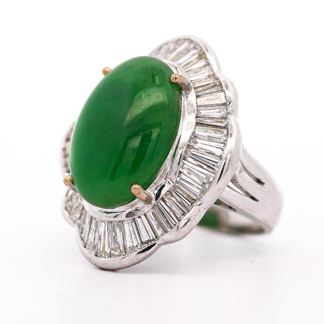 2000 - 2009 Gia Cert. 8 Carat Burma Jadeite Jade & Diamond 18k White Gold Ballerina Ring, Size 6.25 For Sale - Image 5 of 9