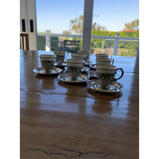 Antique Wagoner Sterling Silver and Lenox Demitasse Cups and Saucers Set- 16 Pieces For Sale In Los Angeles - Image 6 of 12