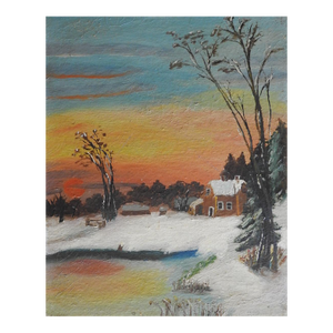 Early 20th Century Folk Art Farm in Winter Scene Painting