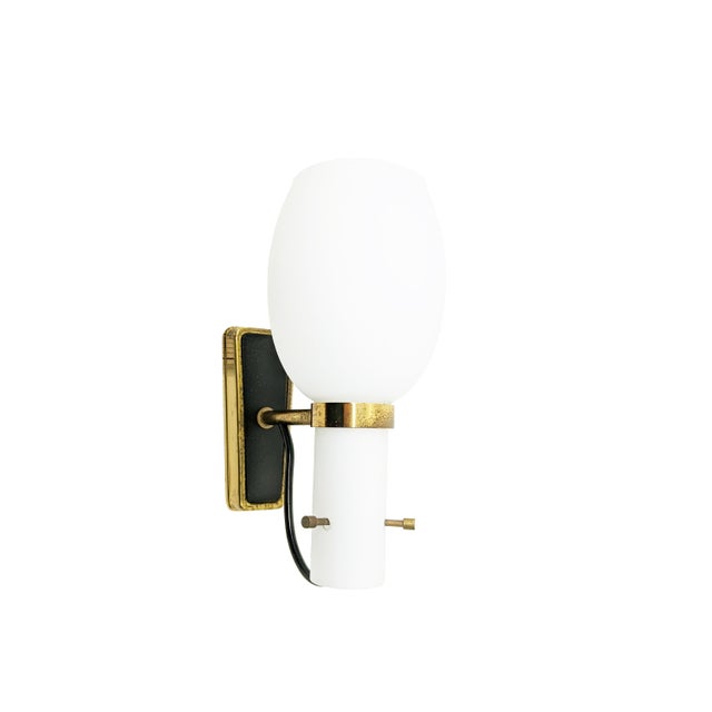 Mid-Century Italian Black Metal, Brass and Opaline Glass Sconces, 1950s, Set of 2 For Sale - Image 13 of 18