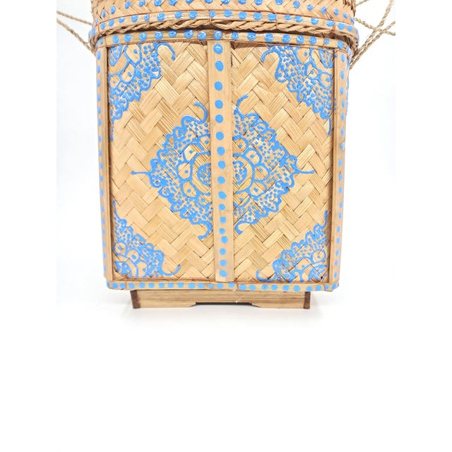 Medium Hand Painted Balinese Woven Basket For Sale - Image 10 of 14