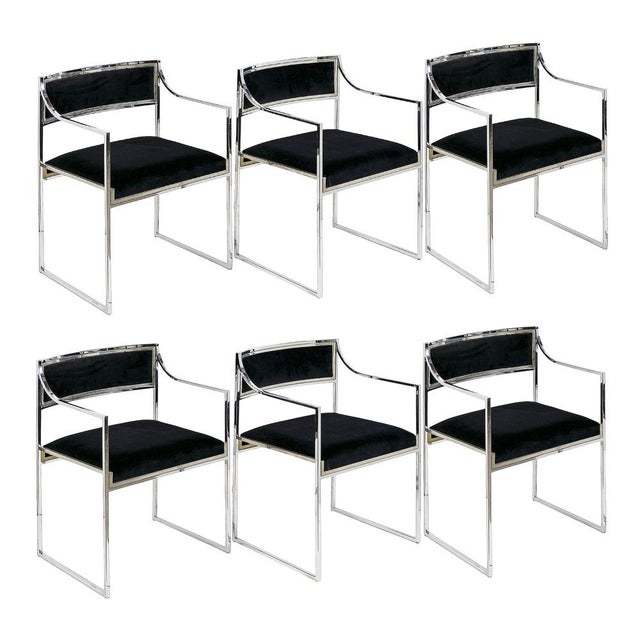 Black Mid-Century Modern Italian Chrome and Velvet Chairs, 1970s, Set of 6, Set of 6 For Sale - Image 8 of 8