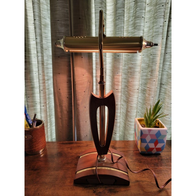 Brass Mid-Century Modern Wood & Brass Desk/Piano Lamp For Sale - Image 8 of 12