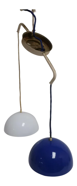 Verner Panton Vintage Mid Century Blue & White Double Flower Pot Ceiling Light