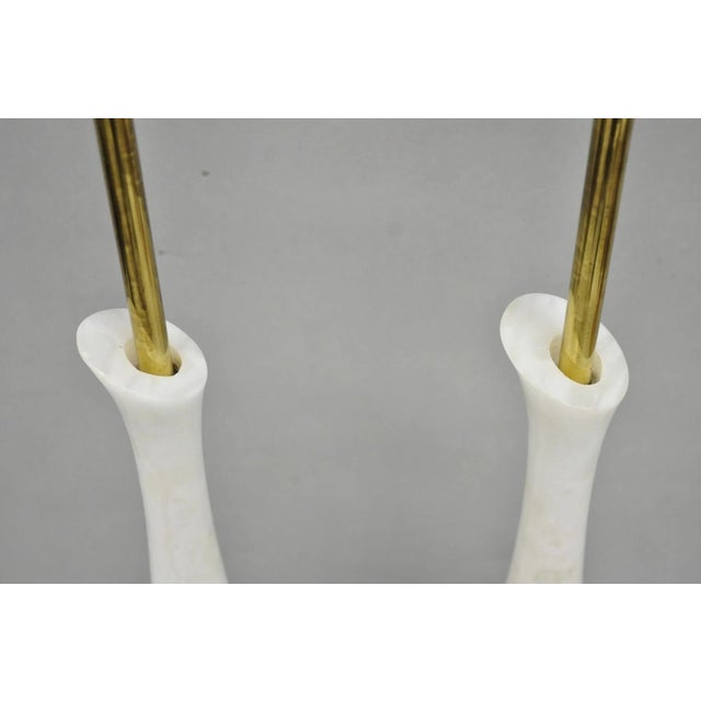 Vintage Italian Mid Century Modern 2 Tone Alabaster Green White Table Lamp Pair For Sale - Image 10 of 18