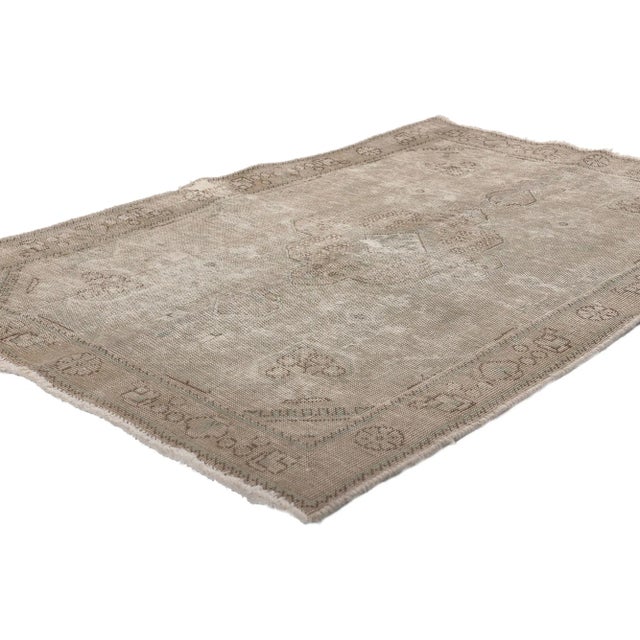 78573 Distressed Vintage Persian Tabriz Rug, 03'01 x 04'07. Vintage charm meets modern luxe in this distressed vintage...