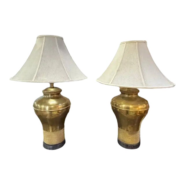 Mid 20th Century Mid Century Modern Frederick Cooper Brass Lamps With a Textured Rope Design For Sale