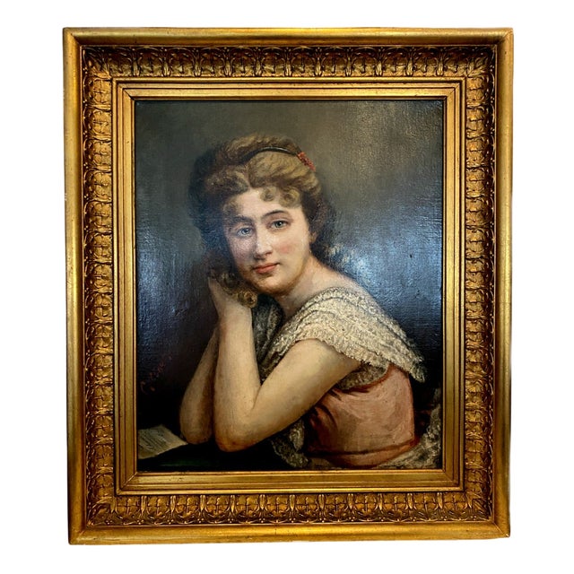 Portrait of Young Woman, 1920s, Oil on Canvas, Framed For Sale