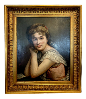 Portrait of Young Woman, 1920s, Oil on Canvas, Framed