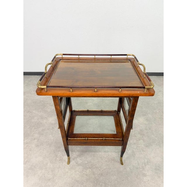 1920s Art Deco Walnut and Brass Tea Trolley with Serving Tray, 1920s For Sale - Image 5 of 12