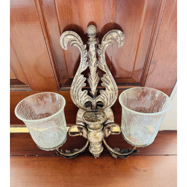 Late 20th Century Vintage Silver Double Hurricane Wall Candle Sconce For Sale - Image 5 of 8