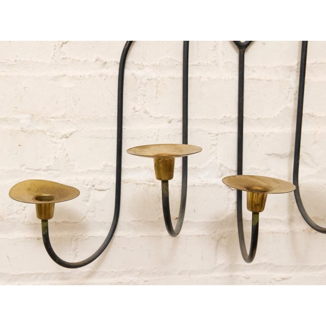 Vintage Brass & Black Metal Hanging Candle Wall Holder For Sale - Image 4 of 6