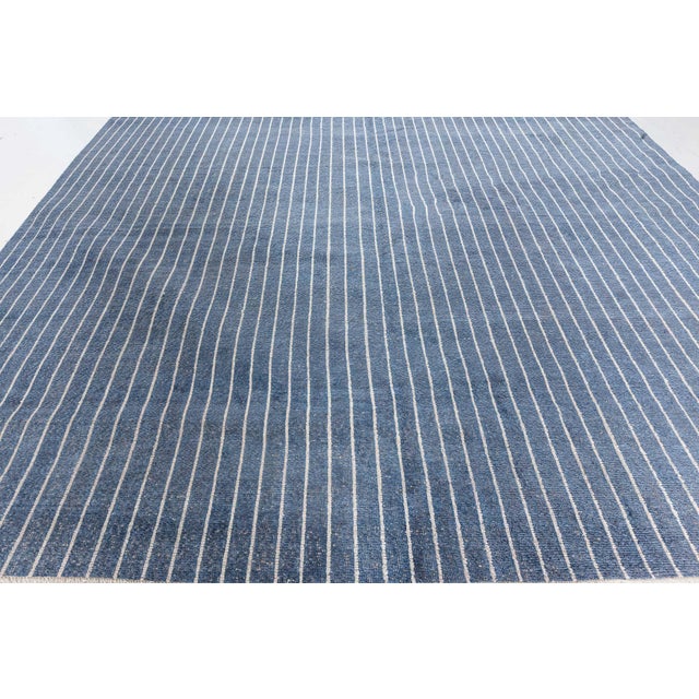 Contemporary Striped Blue and White Handmade Rug by Doris Leslie Blau For Sale - Image 4 of 7