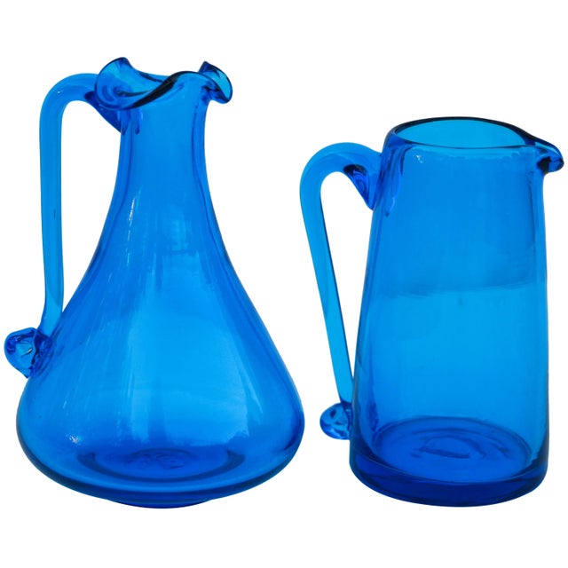 Mid 20th Century Vintage Blue Glass Creamers - Set of 2 For Sale - Image 5 of 5