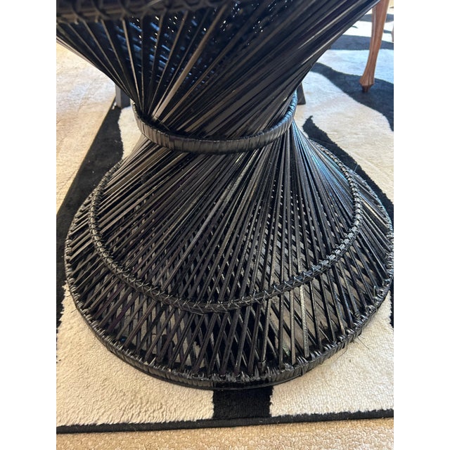 2010s Black Painted Rattan Round Side Table For Sale - Image 5 of 7