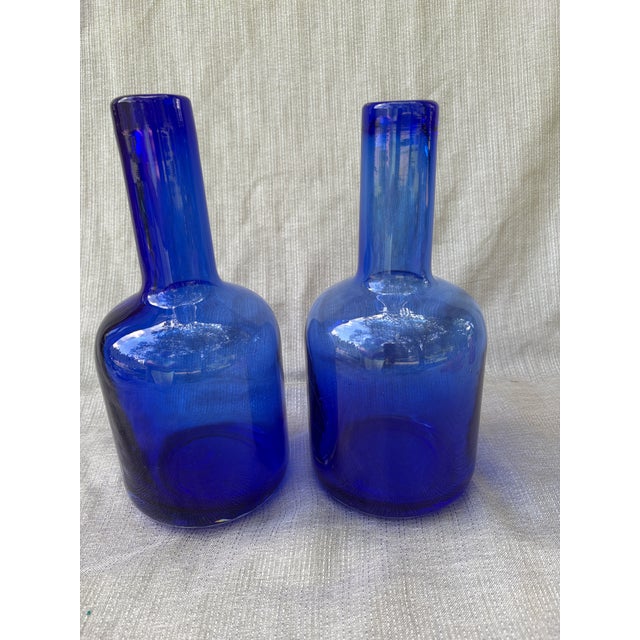 Blue Heavy Vintage Handblown Cobalt Bottles a Pair For Sale - Image 8 of 12