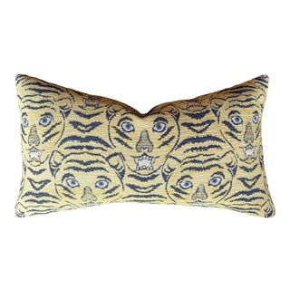 Contemporary Yellow & Black Woven Chenille Tiger Pillow Cover For Sale