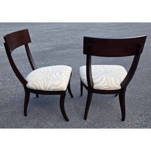 Brown Pair Ethan Allen Hathaway Klismos Dining Side Chairs Zebra Print French Regency 1990s For Sale - Image 8 of 14