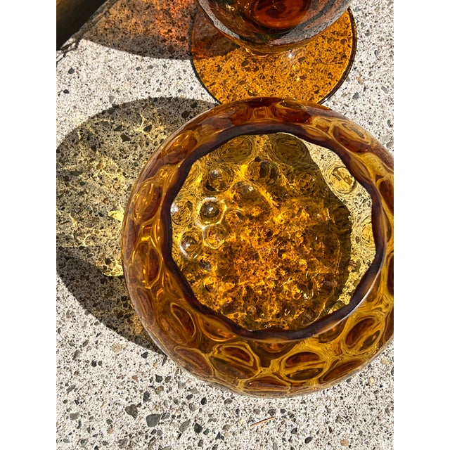 Mid 20th Century Vintage Italian Amber Empoli Optic Glass Vases - Set of 2 For Sale - Image 5 of 10