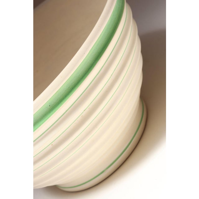 Vintage Stoneware Beehive Cream and Green Striped Yellow Ware Mixing / Salad Bowl For Sale - Image 9 of 15