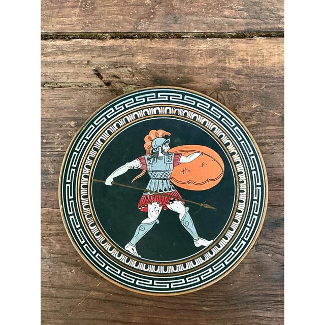 Vintage Painted Metal Plate With Greek Warrior For Sale - Image 10 of 12