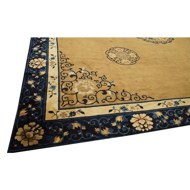Camel 1890s Tan Camel Medallion Antique Chinese Peking Rug 13'4" X 14'0" Handknotted Wool Carpet For Sale - Image 8 of 10