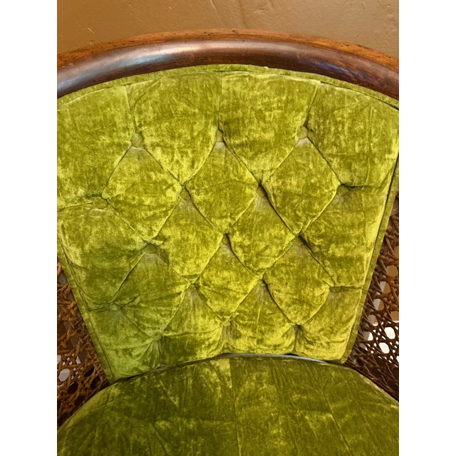 Vintage Green Velvet & Cane Accent Chair W/ Cushion For Sale - Image 9 of 14