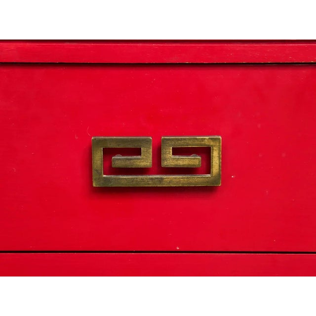 Mid-century modern Hollywood Regency Red three Drawer Chest Who knew you could store so many things in our vintage chests...