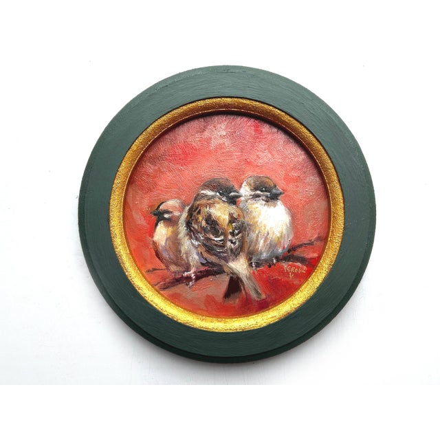 Original Sparrow Oil Painting Framed, Miniature Bird Art by Valeriya Serova For Sale - Image 9 of 11