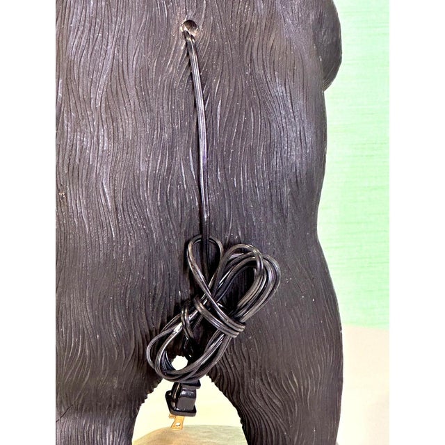 Late 20th Century Rare Rustic Carved Wooden Standing Bear Lamp With Intricate Details For Sale - Image 10 of 15
