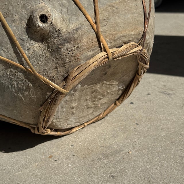 Large Grey and Red Terracotta Pot with Rattan Handles and Crossbars, 1960s For Sale - Image 9 of 10