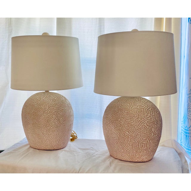 Mid Century Modern Naturalist Plaster Sculptural Brain Coral Lamps With