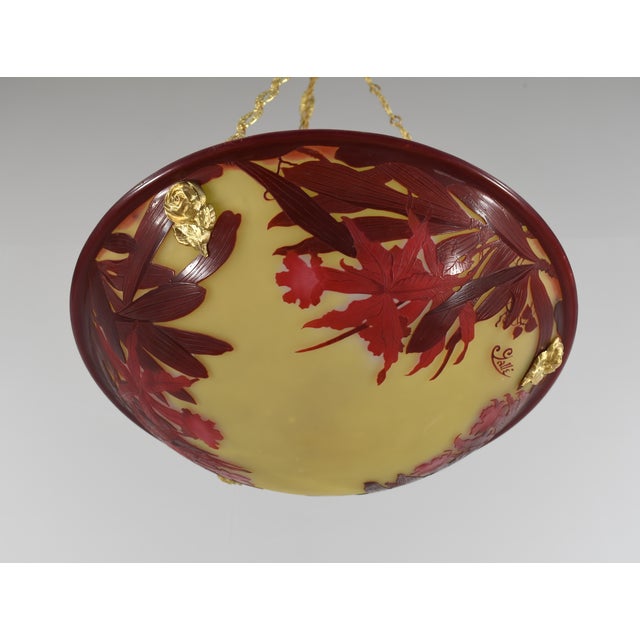 Galle French Art Deco Pendant Light 1920s - Large Cameo Glass Bowl For Sale - Image 14 of 18